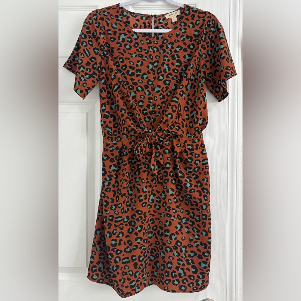 NWOT Sandy & Sid Leopard Print Dress with Tie Waist Small
